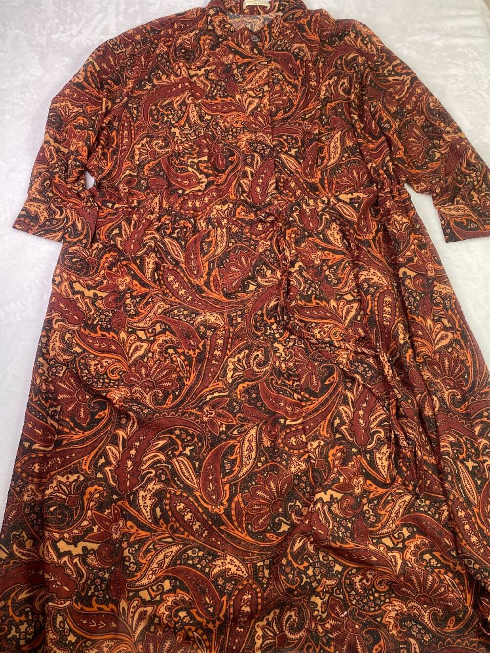 eShakti Wayward Fancies Paisley Midi Shirt Dress Rust Orange Boho Custom 3X -24W